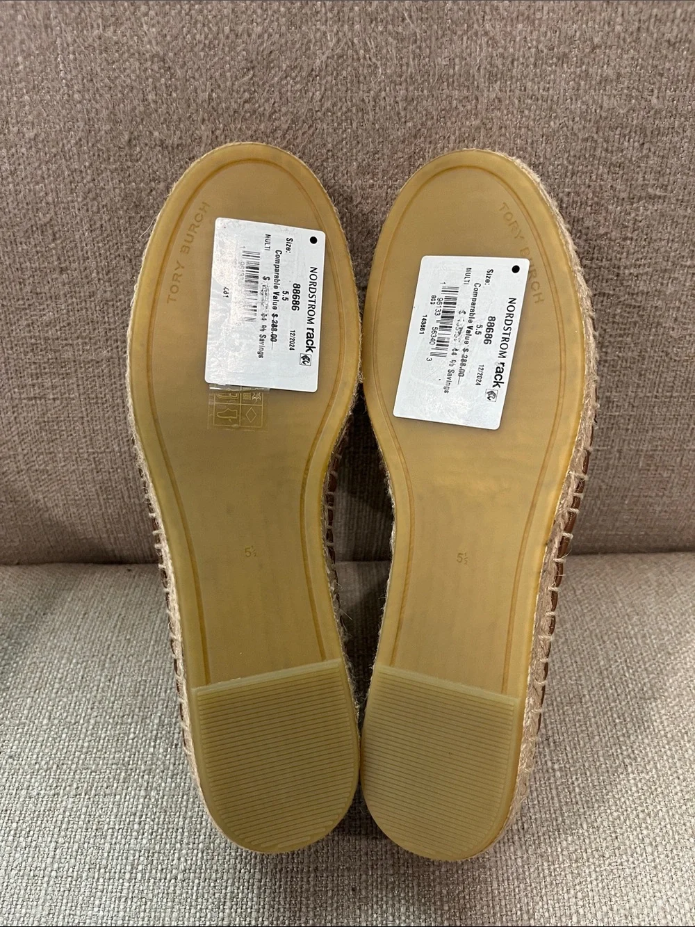 NEW Tory Burch evenly Crochet Raffia Espadrille Flats Size 5.5